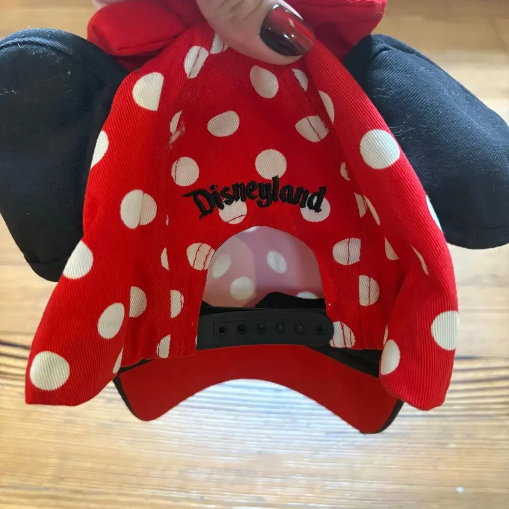 Disney Minnie‎ Mouse red white polka dot black ear bow baseball cap SIZE OS